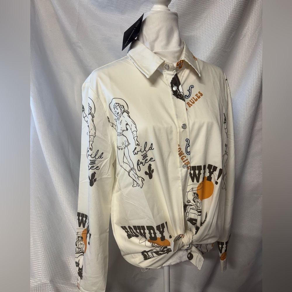Wild West Cowboy Print Women’s Button Up Shirt